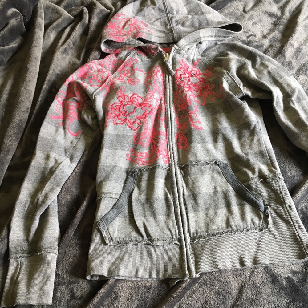 Grey Vanity hoodie with pink flowers